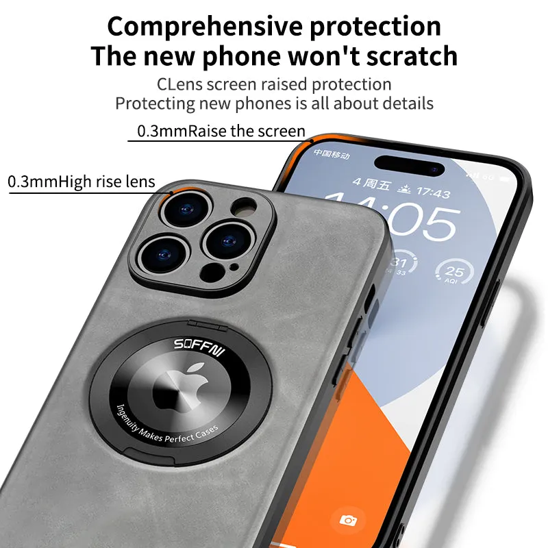 Sheepskin Leather Magsafe Holder Case With Rotating Bracket For iPhone