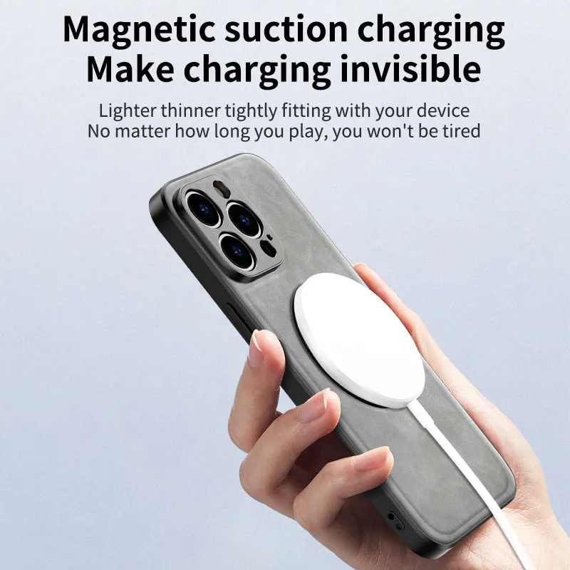 Sheepskin Leather Magsafe Holder Case With Rotating Bracket For iPhone