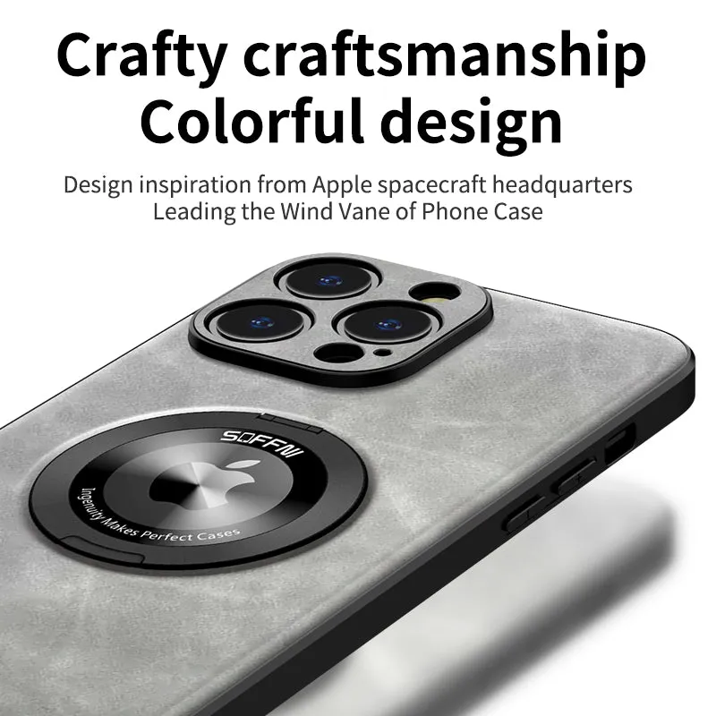 Sheepskin Leather Magsafe Holder Case With Rotating Bracket For iPhone