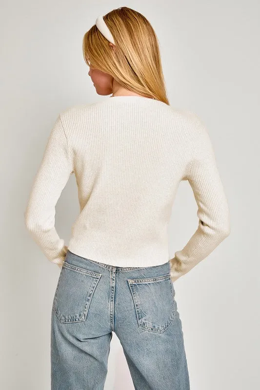 Sheri Long Sleeve Bow Tie Sweater Top Cream