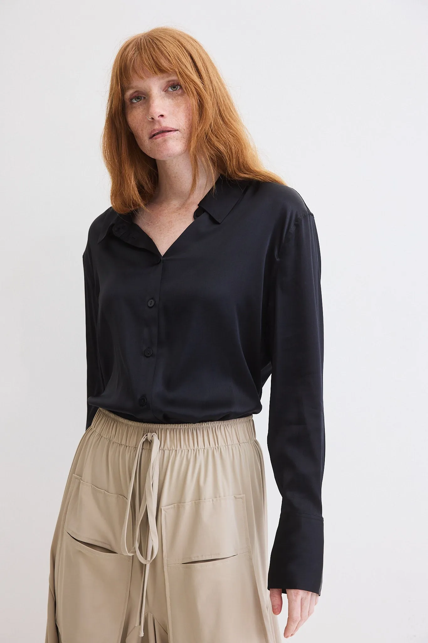 Shift Your Gaze Silk Button Down Blouse