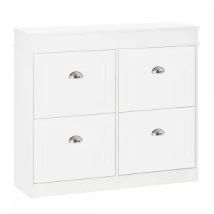 Shoe Cabinet with 4 Flip Drawers Wood Tipping Bucket Narrow Storage Cupboard with Adjustable Shelf Hall Organizer for Entrance Foyer White