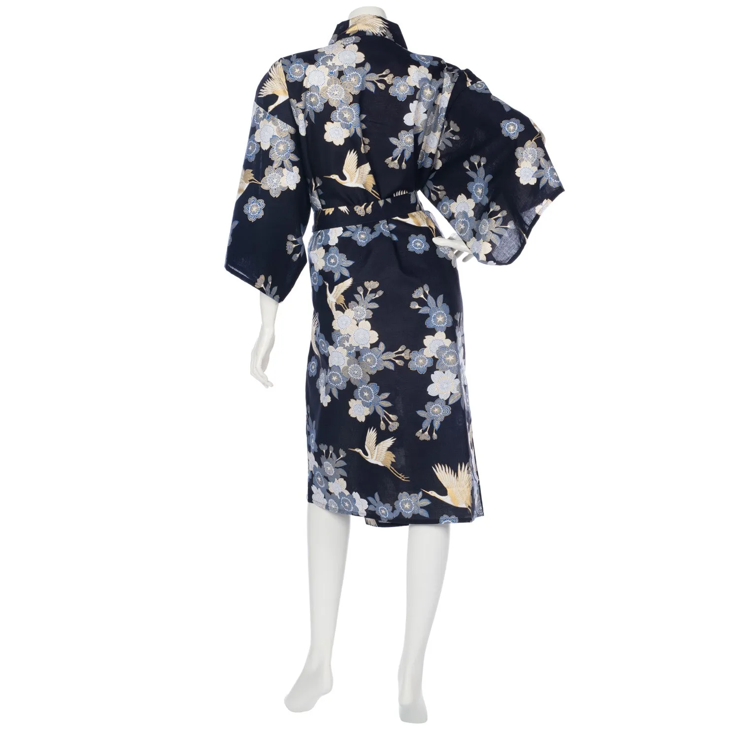 Short Navy Crane Floral Japanese Kimono