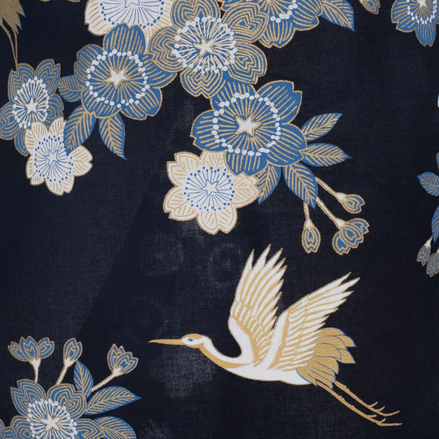 Short Navy Crane Floral Japanese Kimono