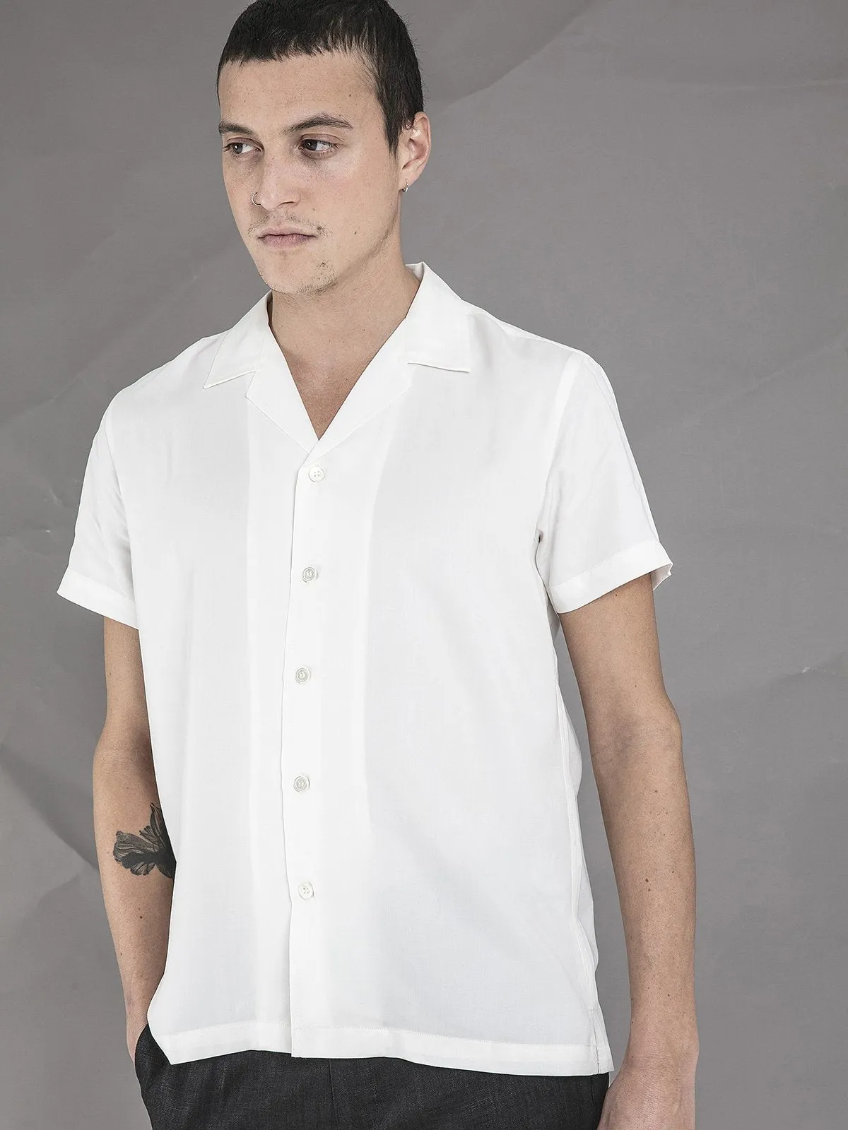 Short Sleeve Camp Collar Shirt - White