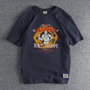 Short-Sleeved Mechanic Printed T-Shirt