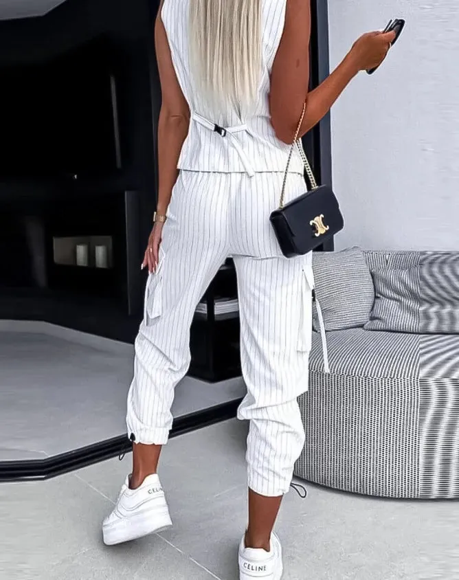 SHP White Vest&Pants Casual Outfit - 2 piece set