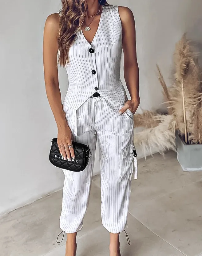 SHP White Vest&Pants Casual Outfit - 2 piece set