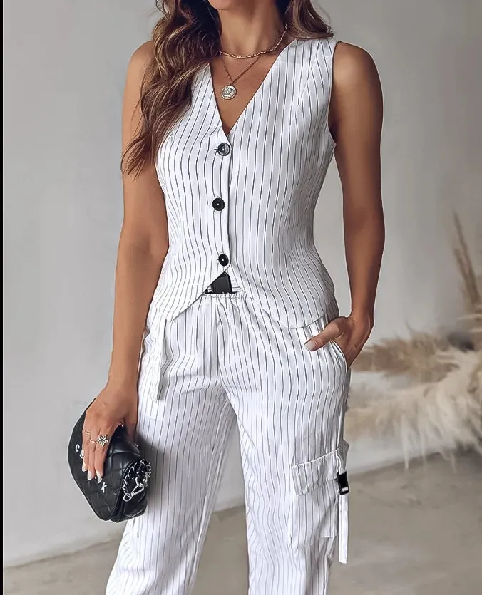 SHP White Vest&Pants Casual Outfit - 2 piece set