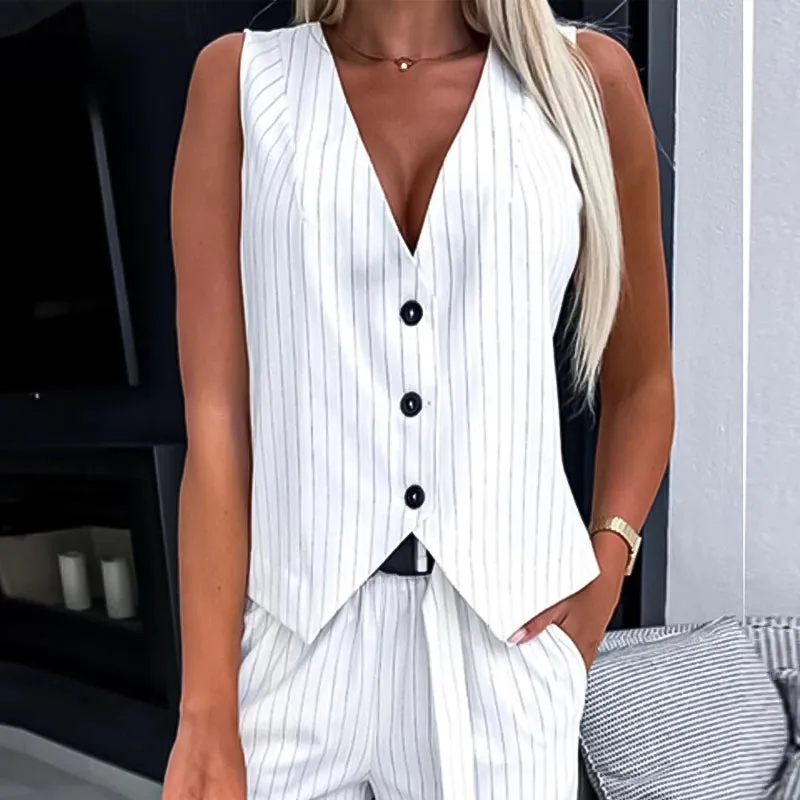 SHP White Vest&Pants Casual Outfit - 2 piece set
