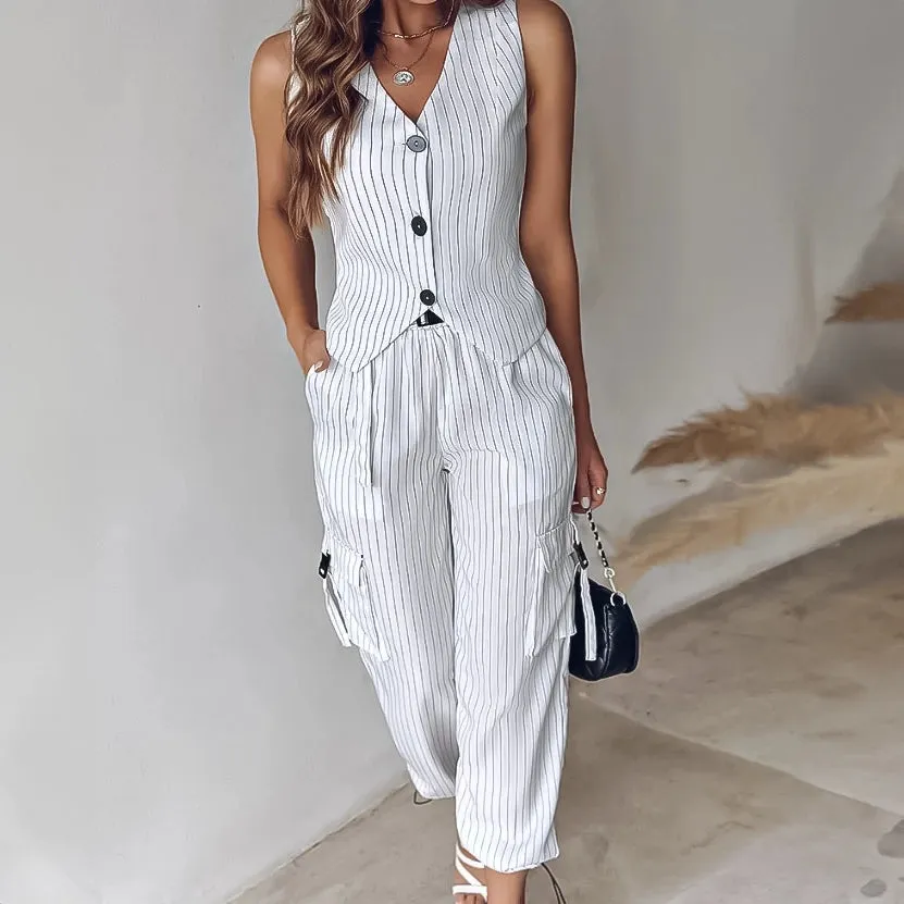SHP White Vest&Pants Casual Outfit - 2 piece set