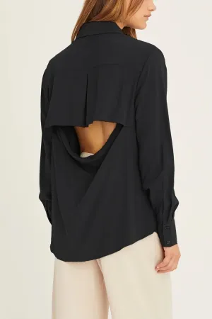 Sianna Classic Button Up Open Back Shirt in Black Ki