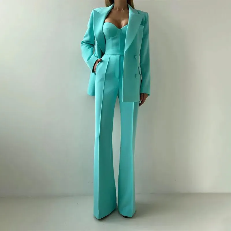 Silk Satin 3 Pcs Women Suits BlazerBraPants Lady Office Tuxedos Formal Work Party Prom Dress Pants Suit Set Custom Size 240106