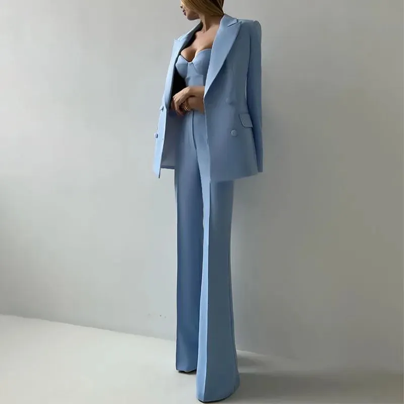 Silk Satin 3 Pcs Women Suits BlazerBraPants Lady Office Tuxedos Formal Work Party Prom Dress Pants Suit Set Custom Size 240106