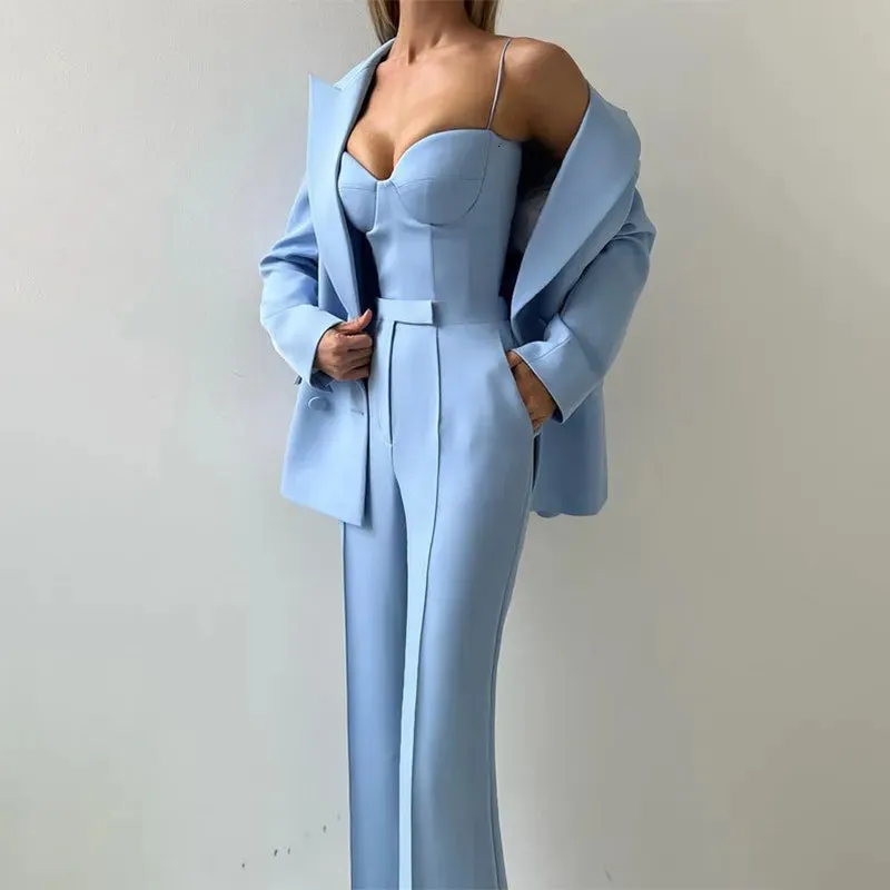 Silk Satin 3 Pcs Women Suits BlazerBraPants Lady Office Tuxedos Formal Work Party Prom Dress Pants Suit Set Custom Size 240106