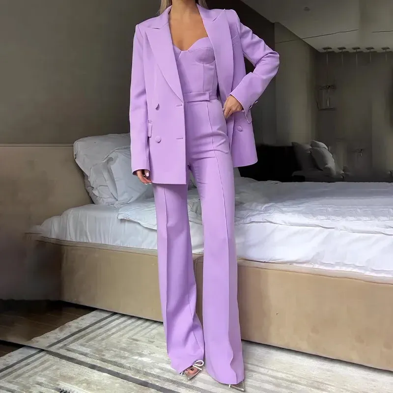 Silk Satin 3 Pcs Women Suits BlazerBraPants Lady Office Tuxedos Formal Work Party Prom Dress Pants Suit Set Custom Size 240106