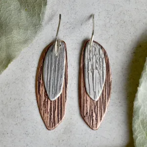 'Silk Texture' Silver & Copper Double Drop Earrings