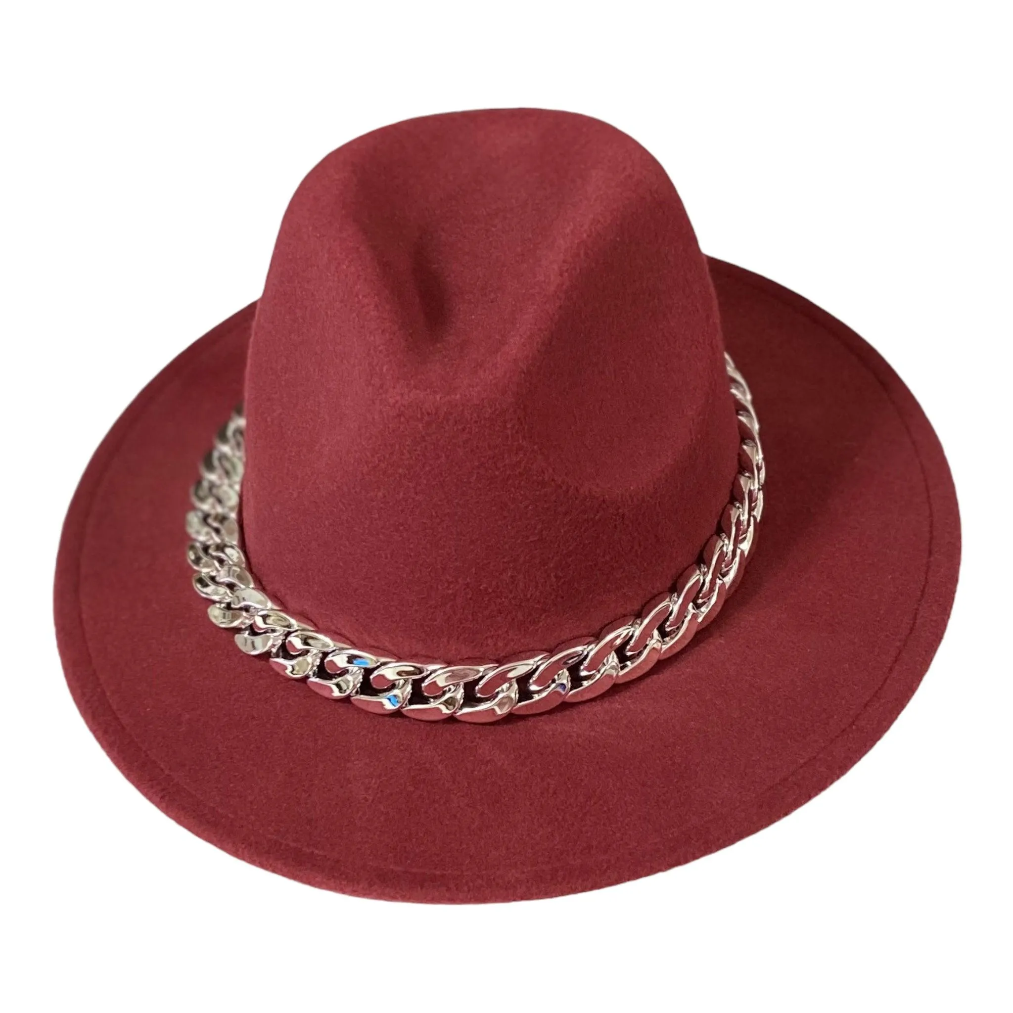 Silver Chunky Chain Fedora Hat