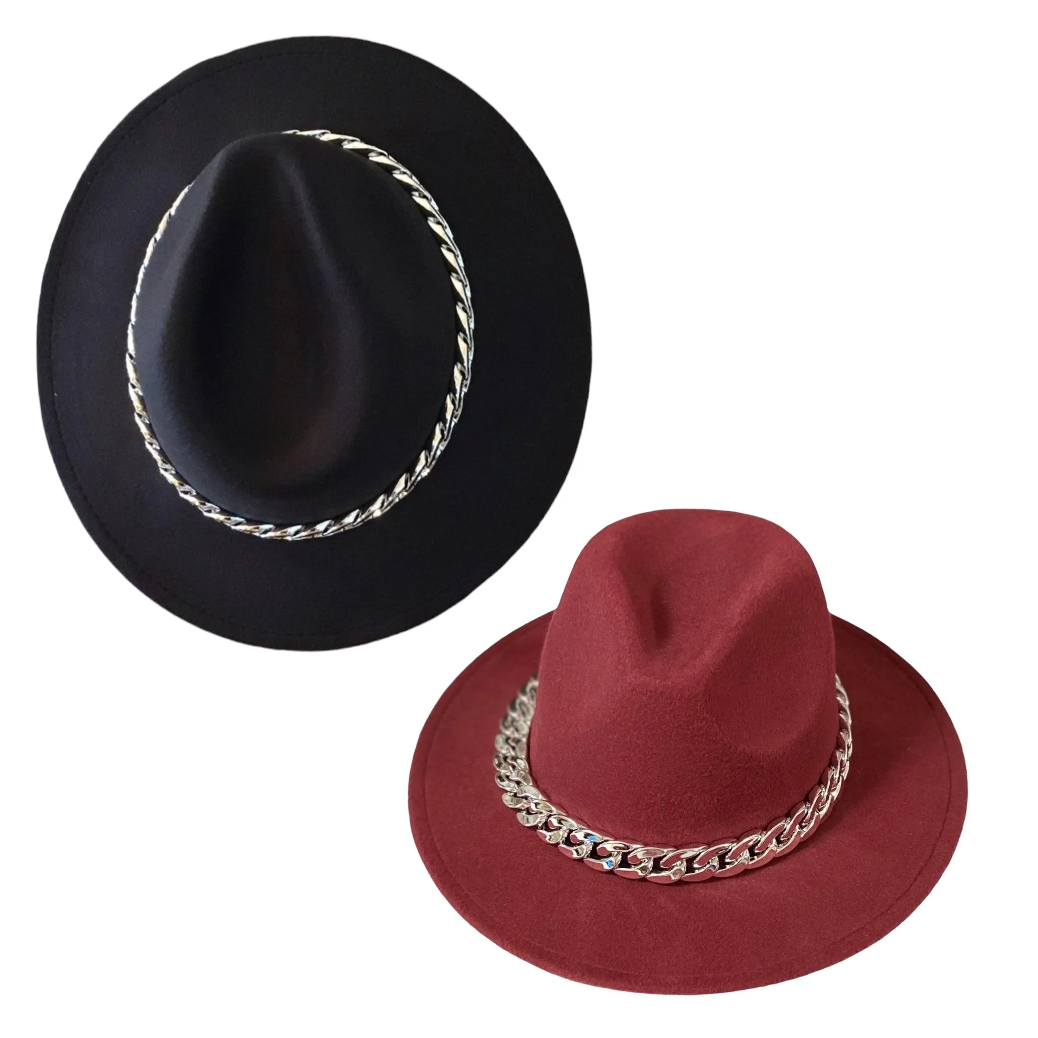 Silver Chunky Chain Fedora Hat