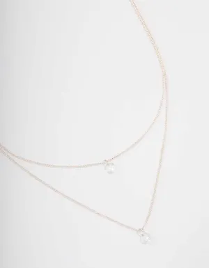 Silver Double Chain Floating Diamante Necklace