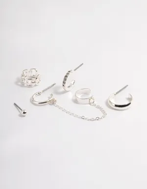 Silver Double Cuff Simple Stack Earrings