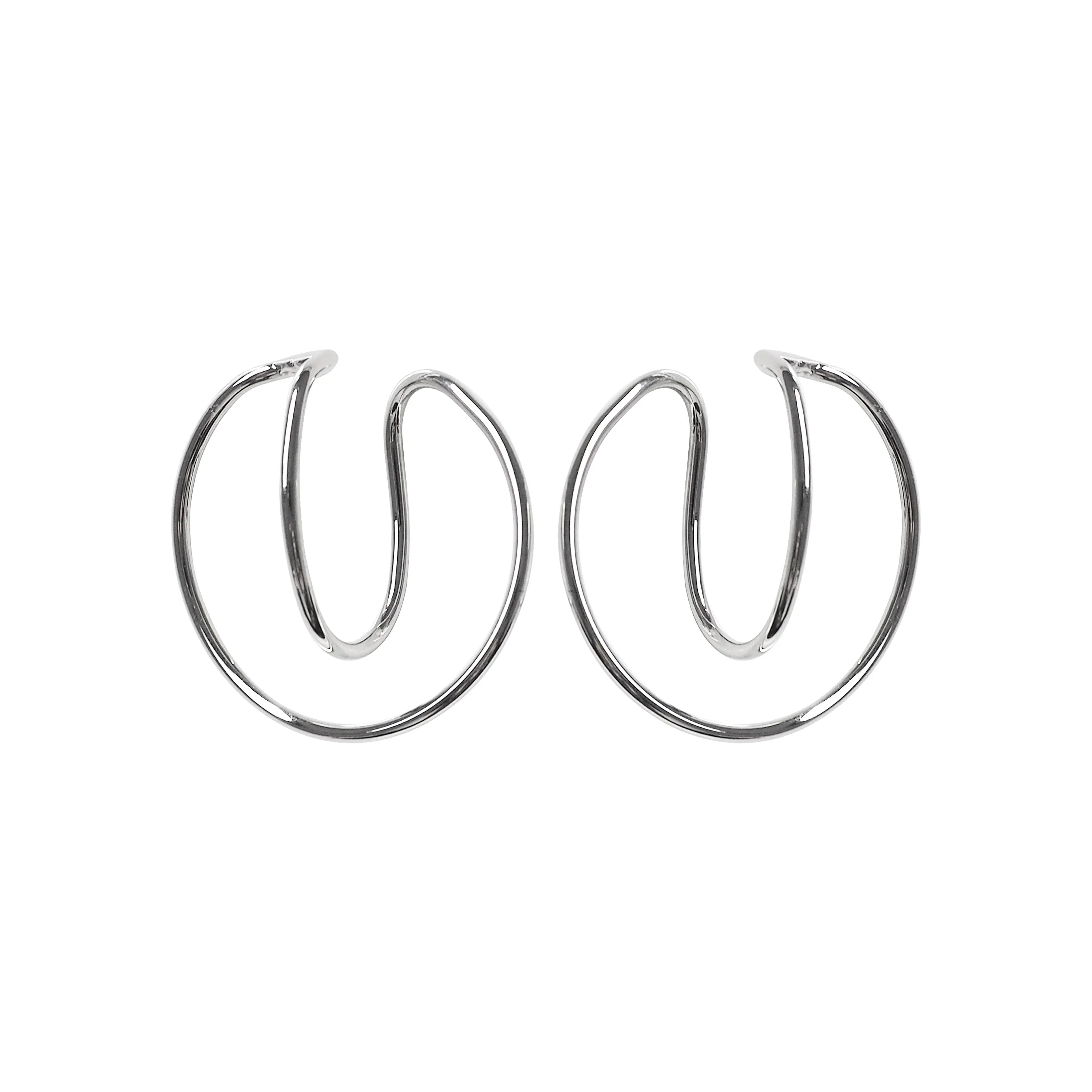 Silver Double Hoop Ear Cuff Clip On Earrings