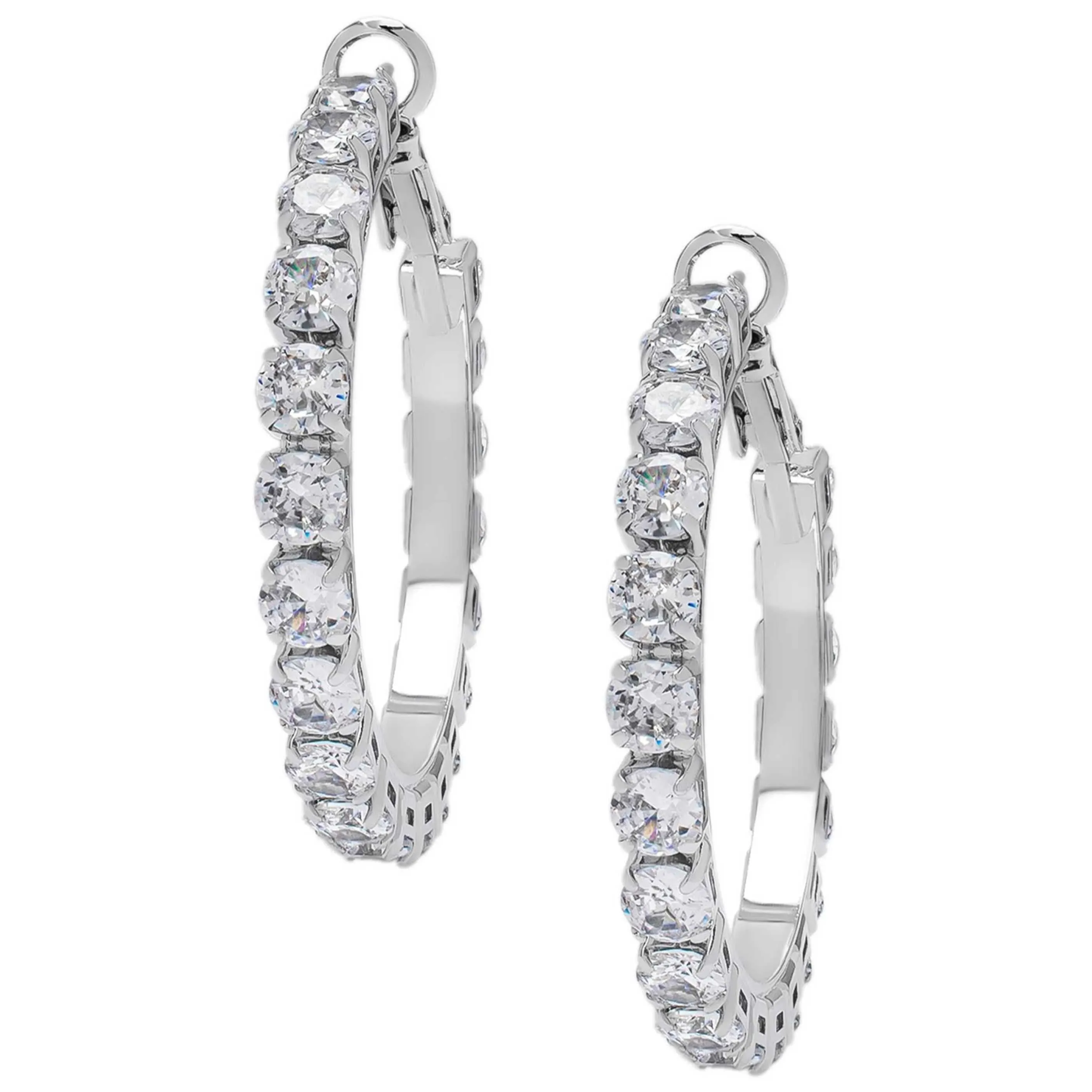 Silver Plated Cubic Zirconia Hoop Earring