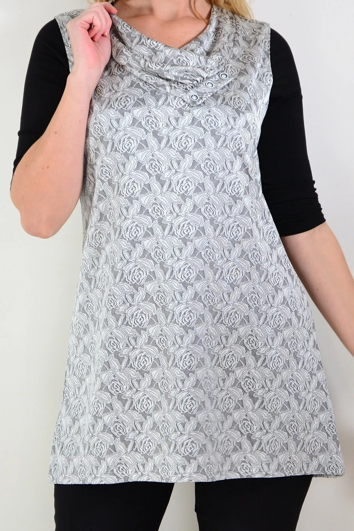 Silver Rose Sleeveless Tunic Top