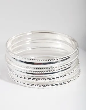 Silver Textured Bangle 8-Pack