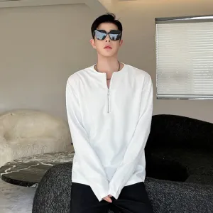 Simple Men's T-shirt O-neck New Fashion Personalized Zipper Decoration Design Loose Casual  Long Sleeved T-shirts 9C5136