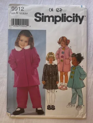 Simplicity 9912 Pattern UNCUT Girls Coat and Pants Sizes 1/2, 1, 2, 3, 4