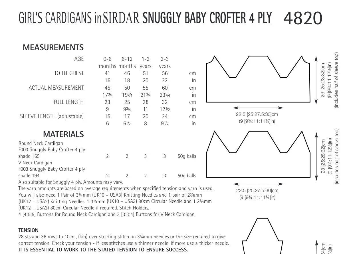 Sirdar Snuggly Baby Crofter 4ply Girls Cardigan Knitting Pattern 4820