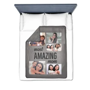 Six Photos Most Amazing Mom Premium Fleece Photo Blanket