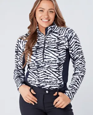 SIZE S - SWING OUT SISTER Sophie 1/4 Zip Top Navy & White Pattern