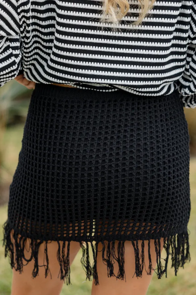 Skipping Town Black Tassel Trim Knit Mini Skirt FINAL SALE