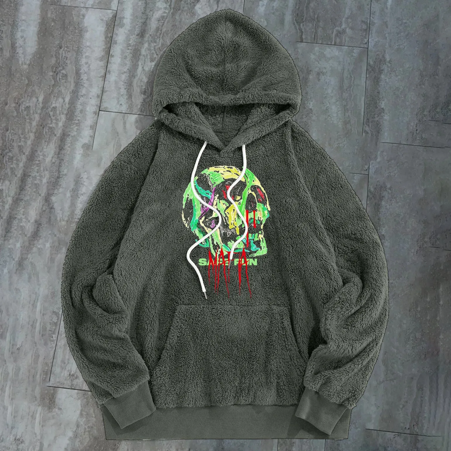 Skull Print Trendy Fashion Plush Hoodie