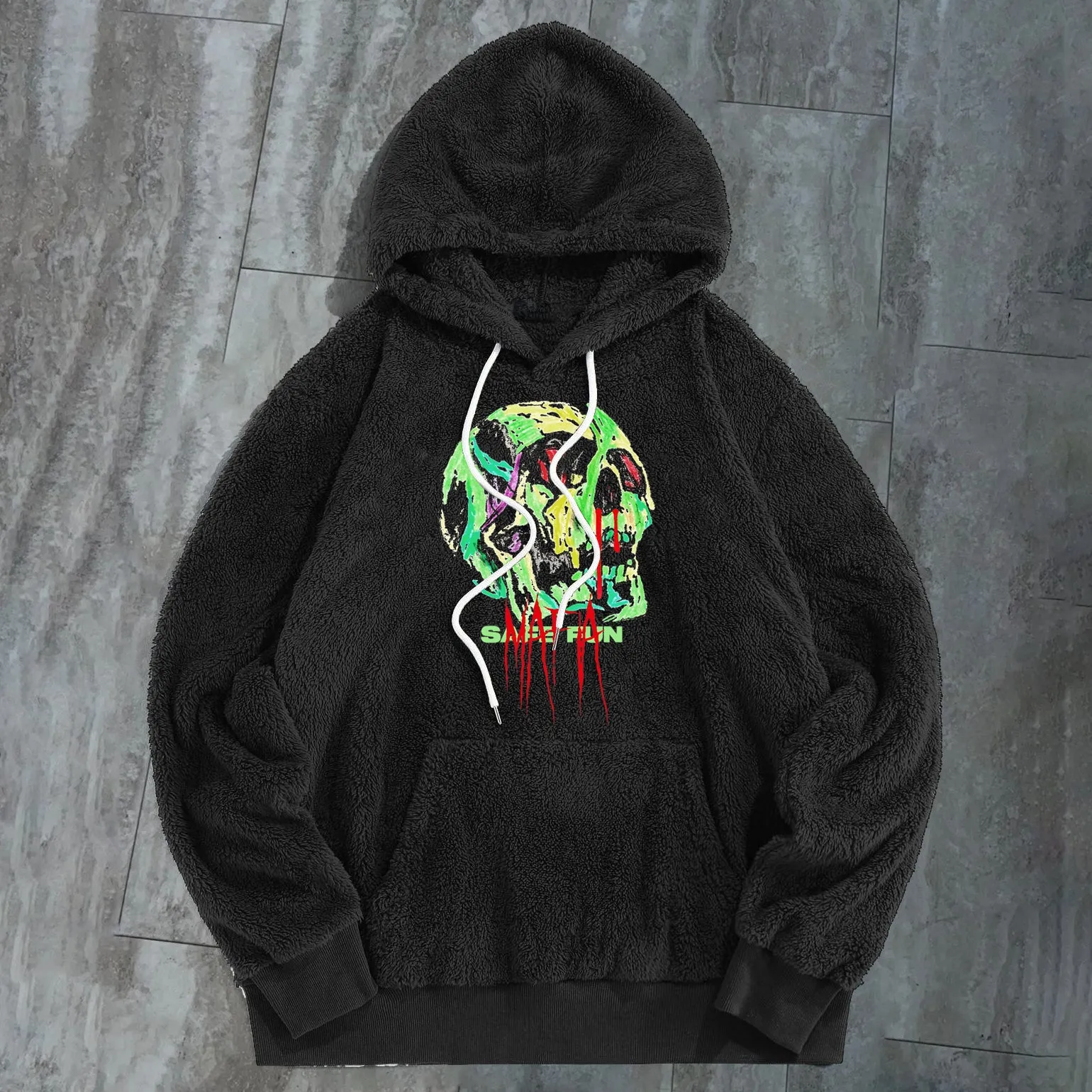 Skull Print Trendy Fashion Plush Hoodie
