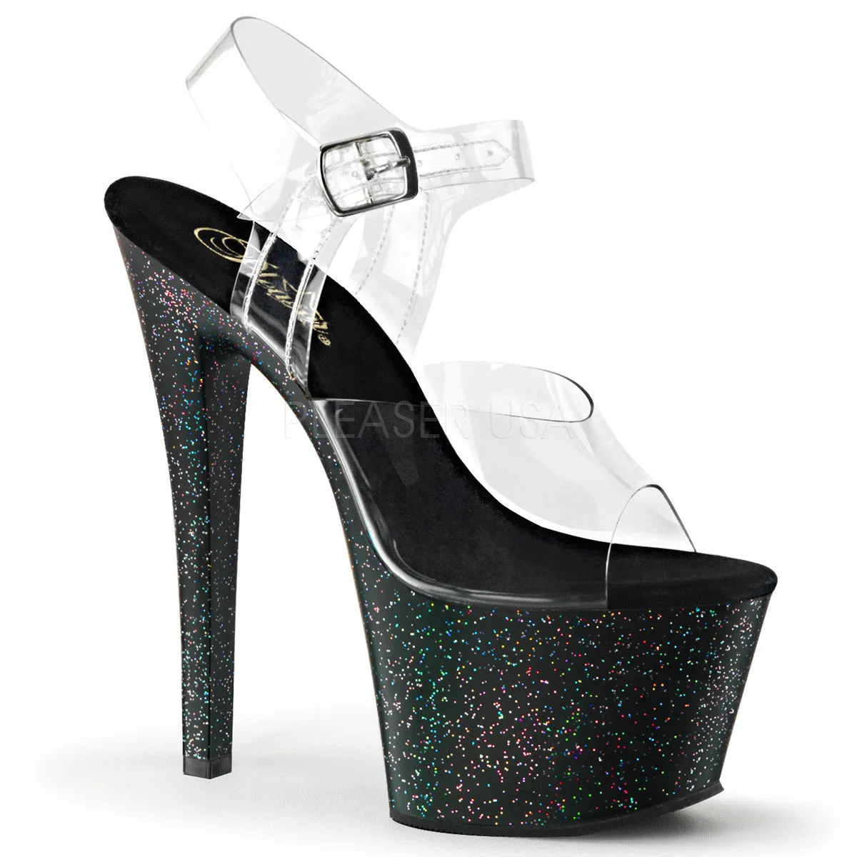 SKY-308MG Black Glitter, 7" Heel
