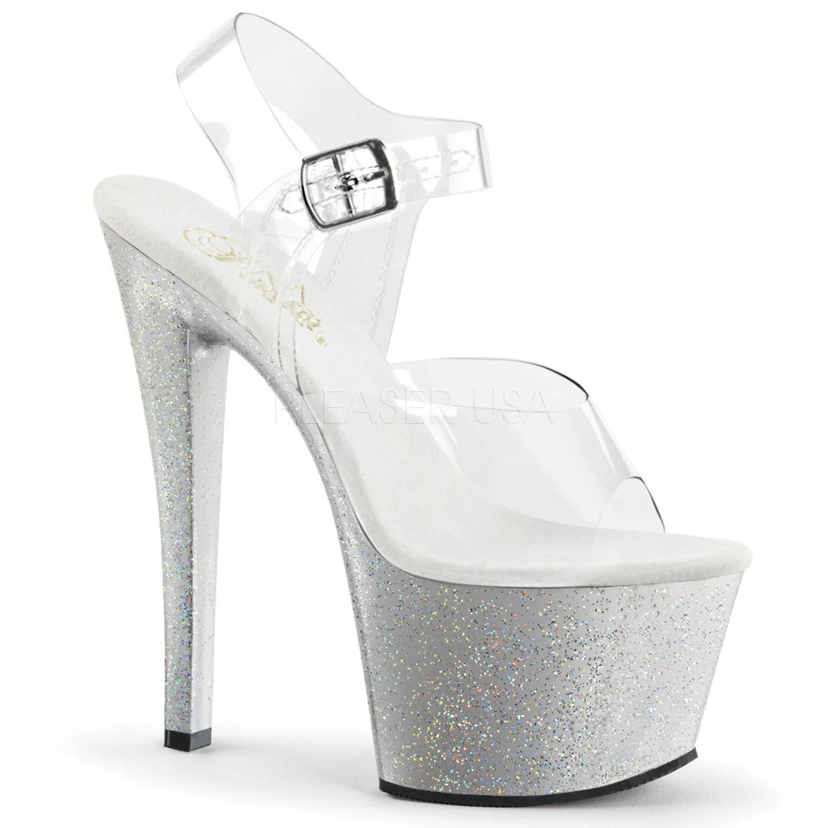 SKY-308MG Silver Glitter, 7" Heel
