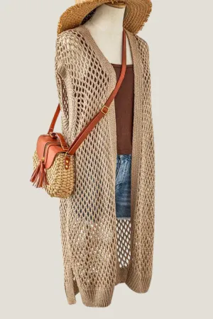 Sleeveless Open Knit Long Cardigan