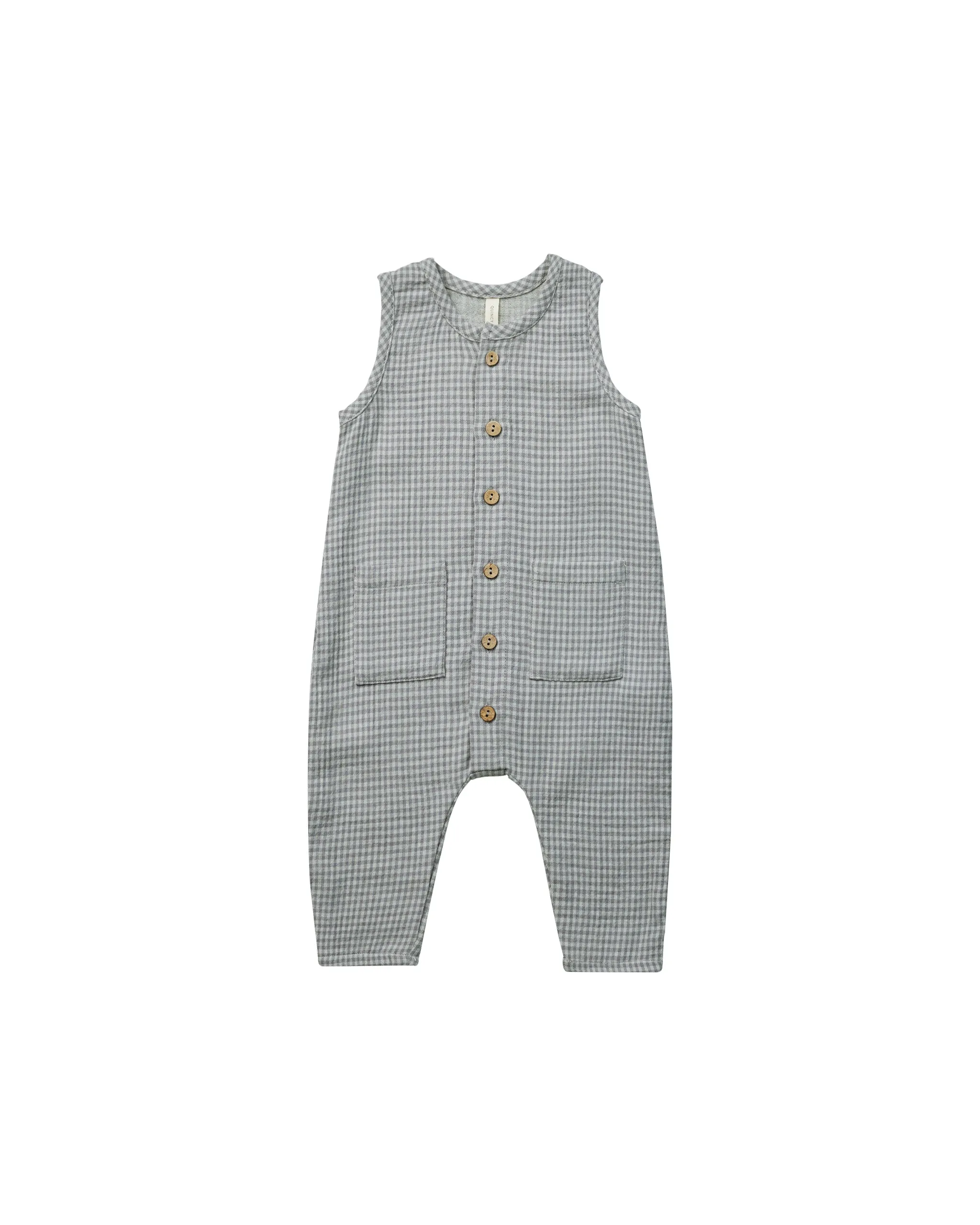 Sleeveless Pocketed Jumpsuit | Blue Gingham