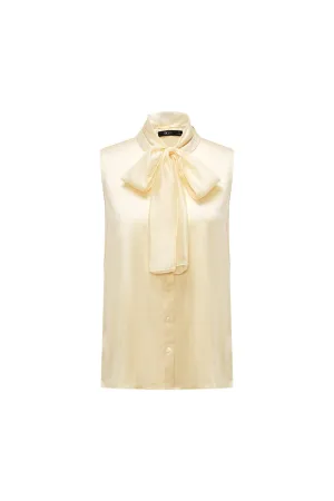 Sleeveless Stand Collar Blouse with Detachable Organza Straps