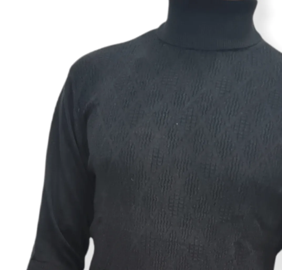 [Slim Fit] Men High Collar (Turtleneck) Pullover AE (diamond shapes) - Black