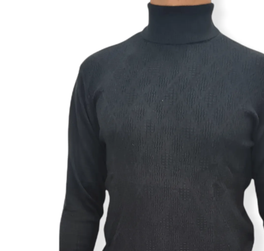 [Slim Fit] Men High Collar (Turtleneck) Pullover AE (diamond shapes) - Black
