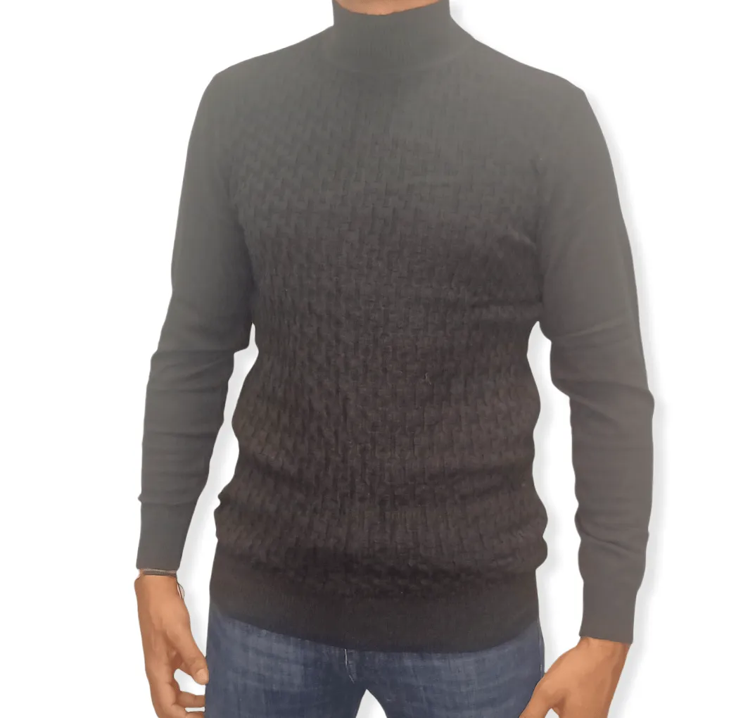 [Slim Fit] Men High Collar (Turtleneck) Pullover Massimo (brick shapes) - Black