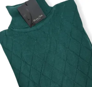 [Slim Fit] Men High Collar (Turtleneck) Pullover Massimo (diamond shapes) - Green