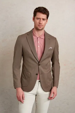 Slim Fit Notch Lapel Patterned Light Gray Casual Blazer, Brown D.