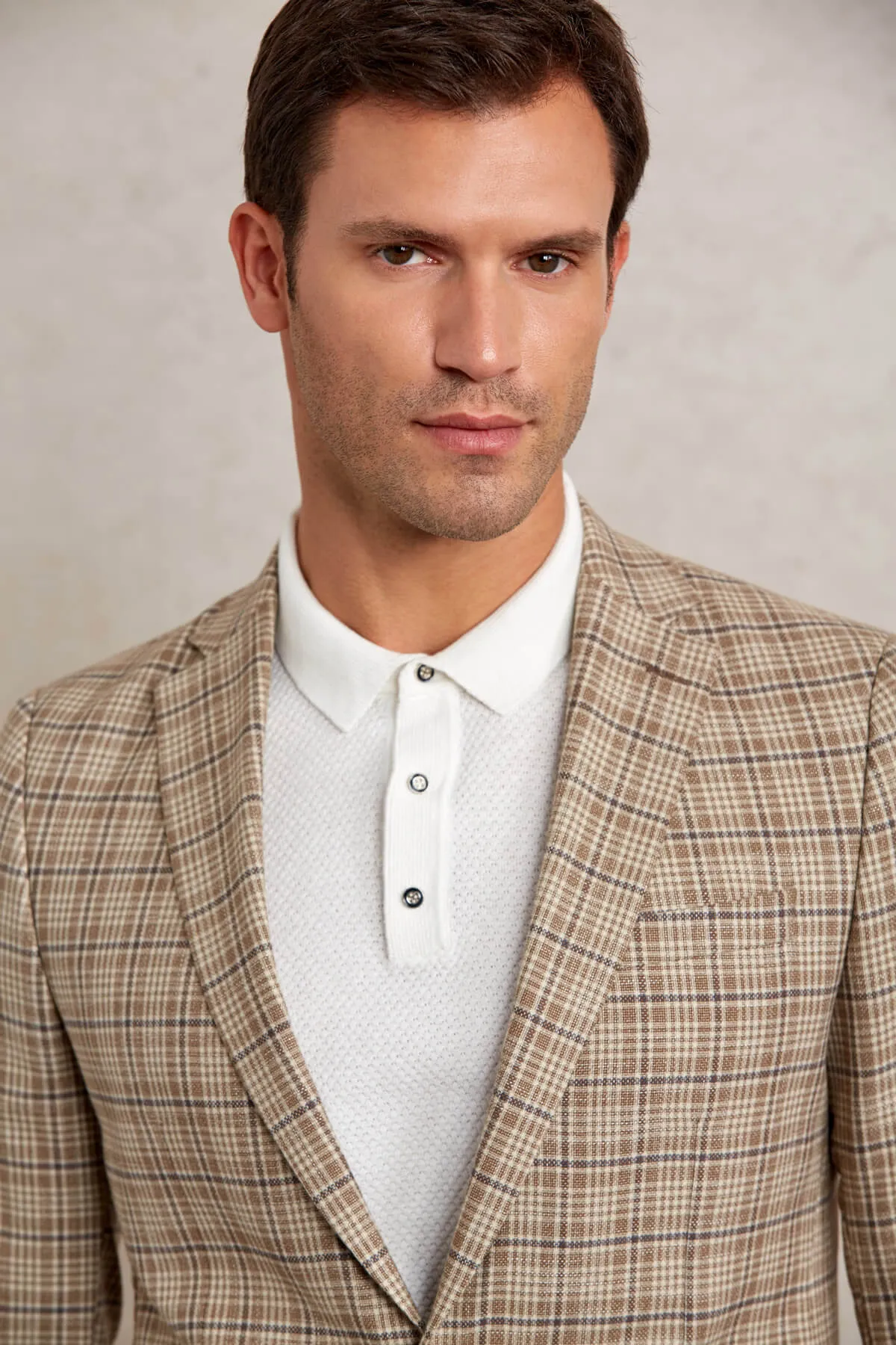 Slim Fit Notch Lapel Plaid Brown Casual Blazer