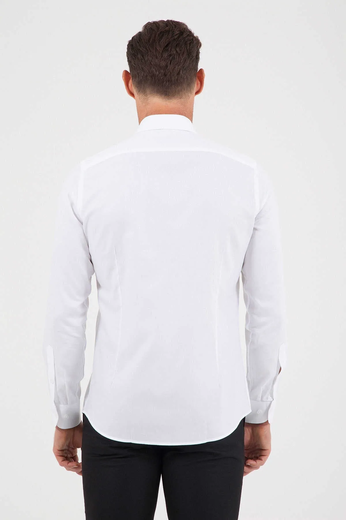 Slim Fit Plain Cotton Blend White Dress Shirt