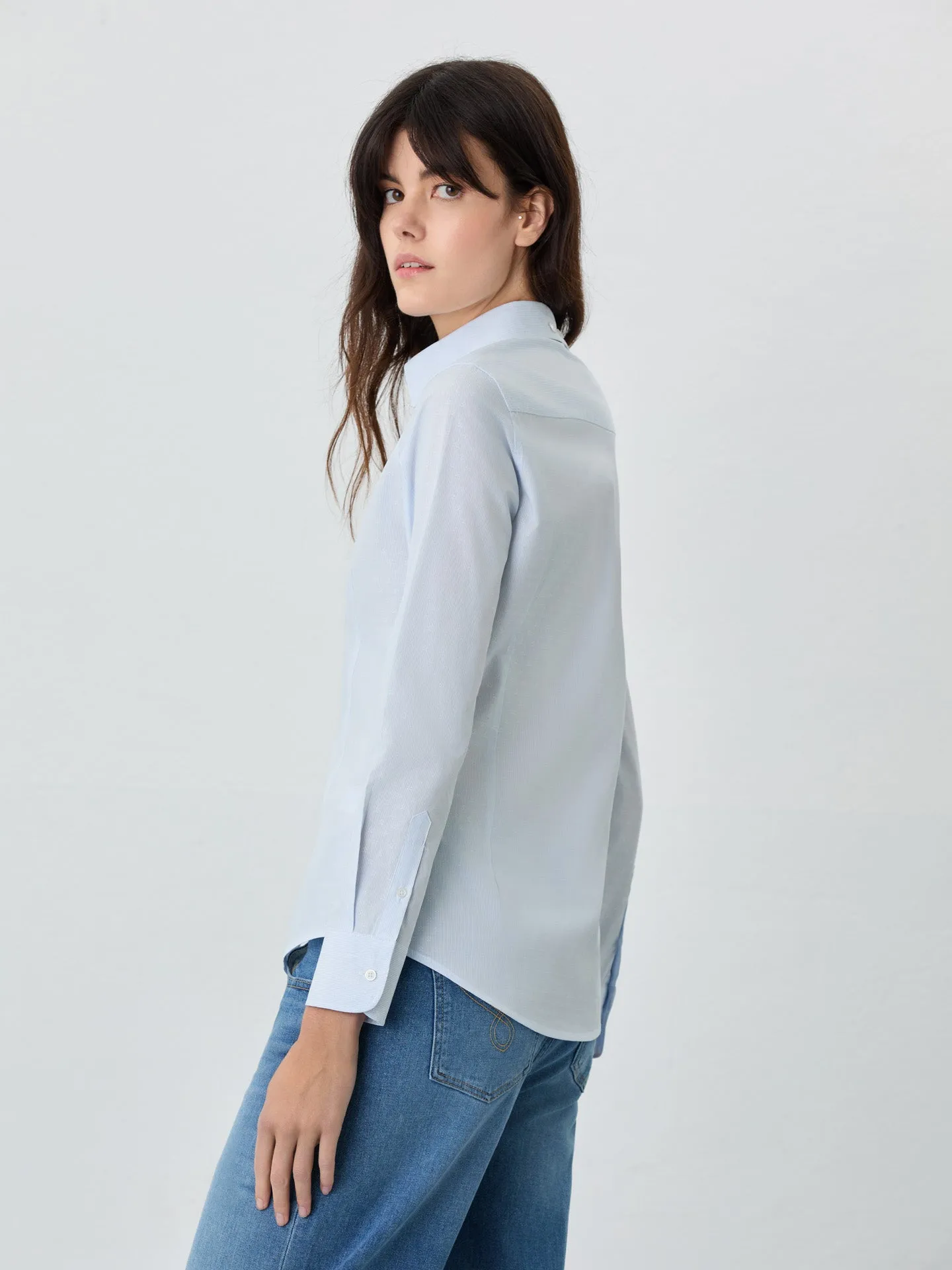 Slim Fit Shirt In Mercerized Cotton Jaquard Fabric With Stripes